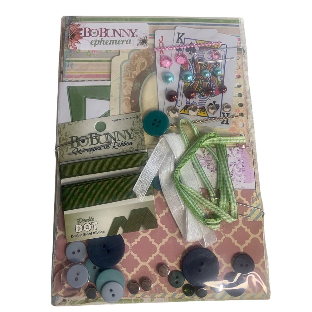 Bo Bunny Garden Journal Scrapbooking Kit Ephemera Ribbon Buttons Jewels Crafts